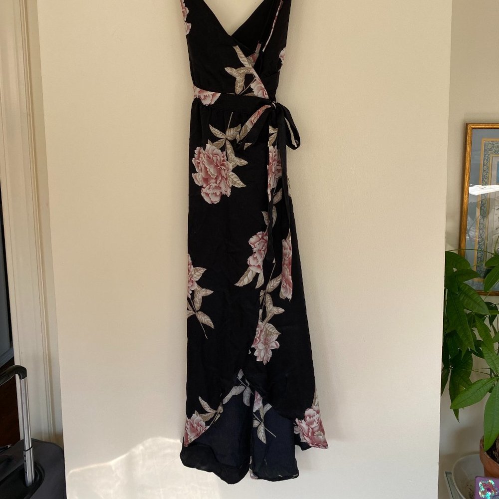 Urban Outfitters Black Satin Floral Wrap Maxi Dress - Picture 2 of 3